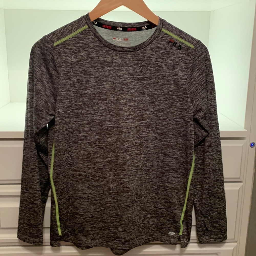 Boys Fila long sleeve dry fit shirt in heathered gray